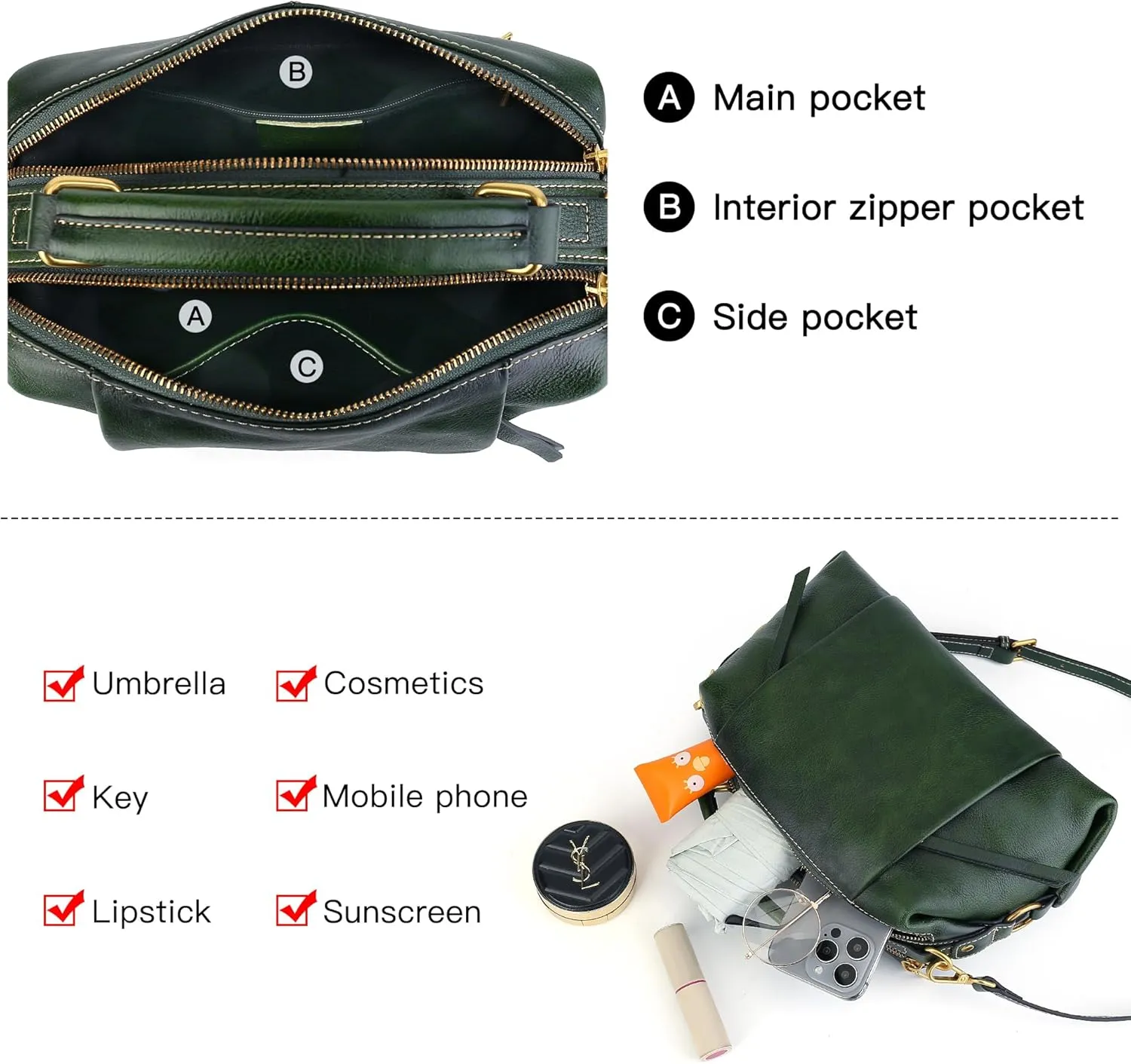 Genuine Leather Crossbody Bags for Women Wristlets Handbags Purse Small Satchel Clutch Shoulder Bag