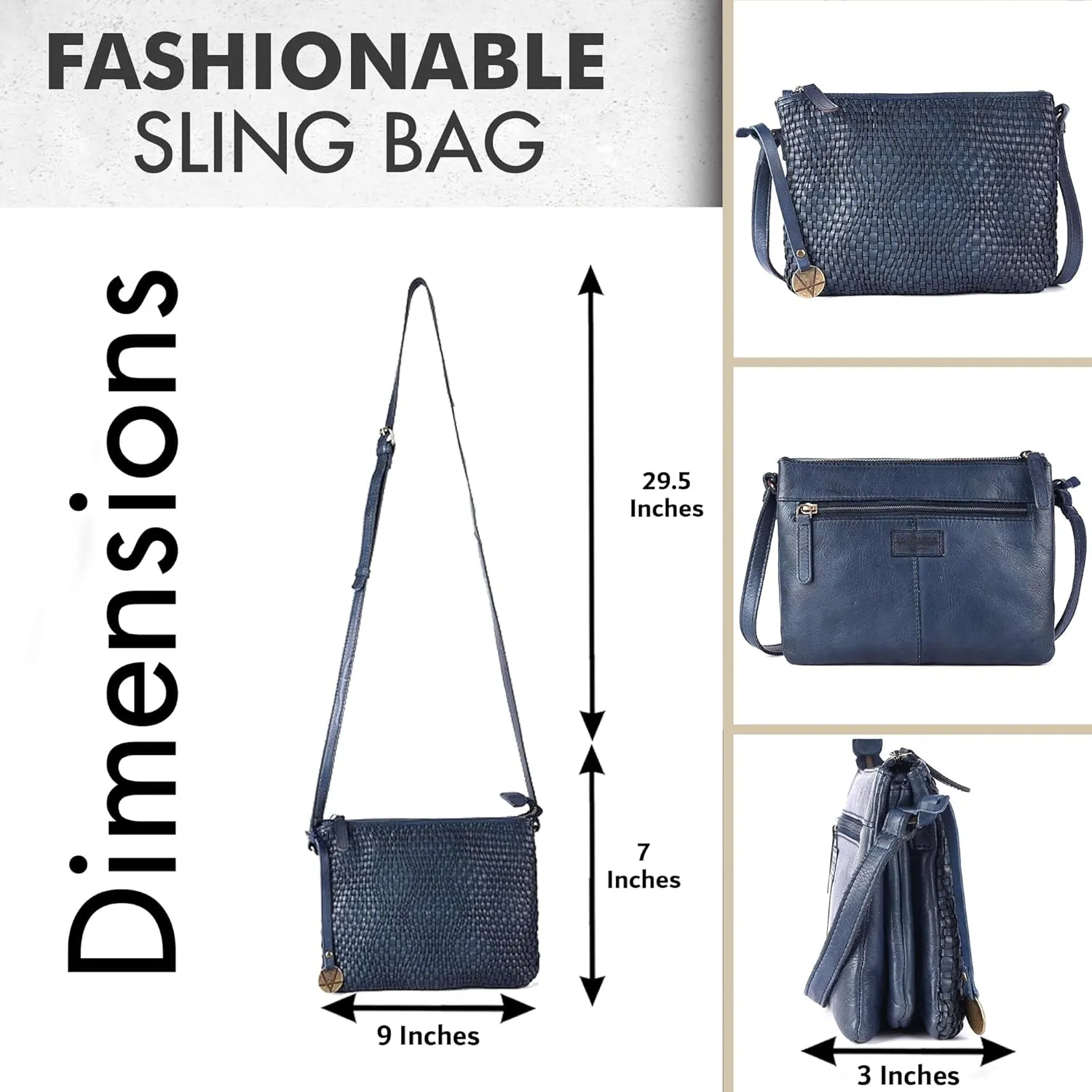 Genuine Leather Crossbody Sling Bag for Women - Trendy Casual Office Bag with Adjustable Strap