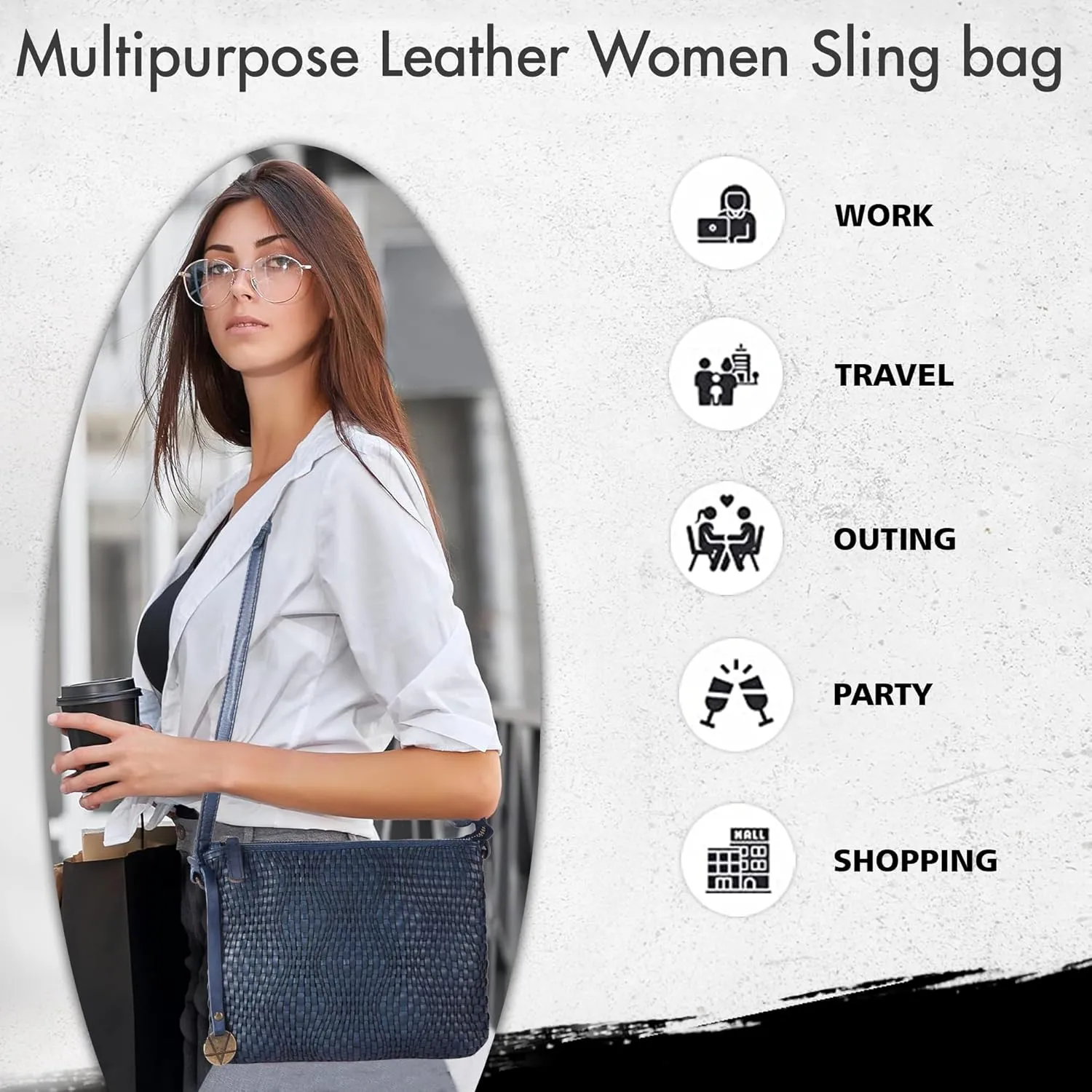 Genuine Leather Crossbody Sling Bag for Women - Trendy Casual Office Bag with Adjustable Strap