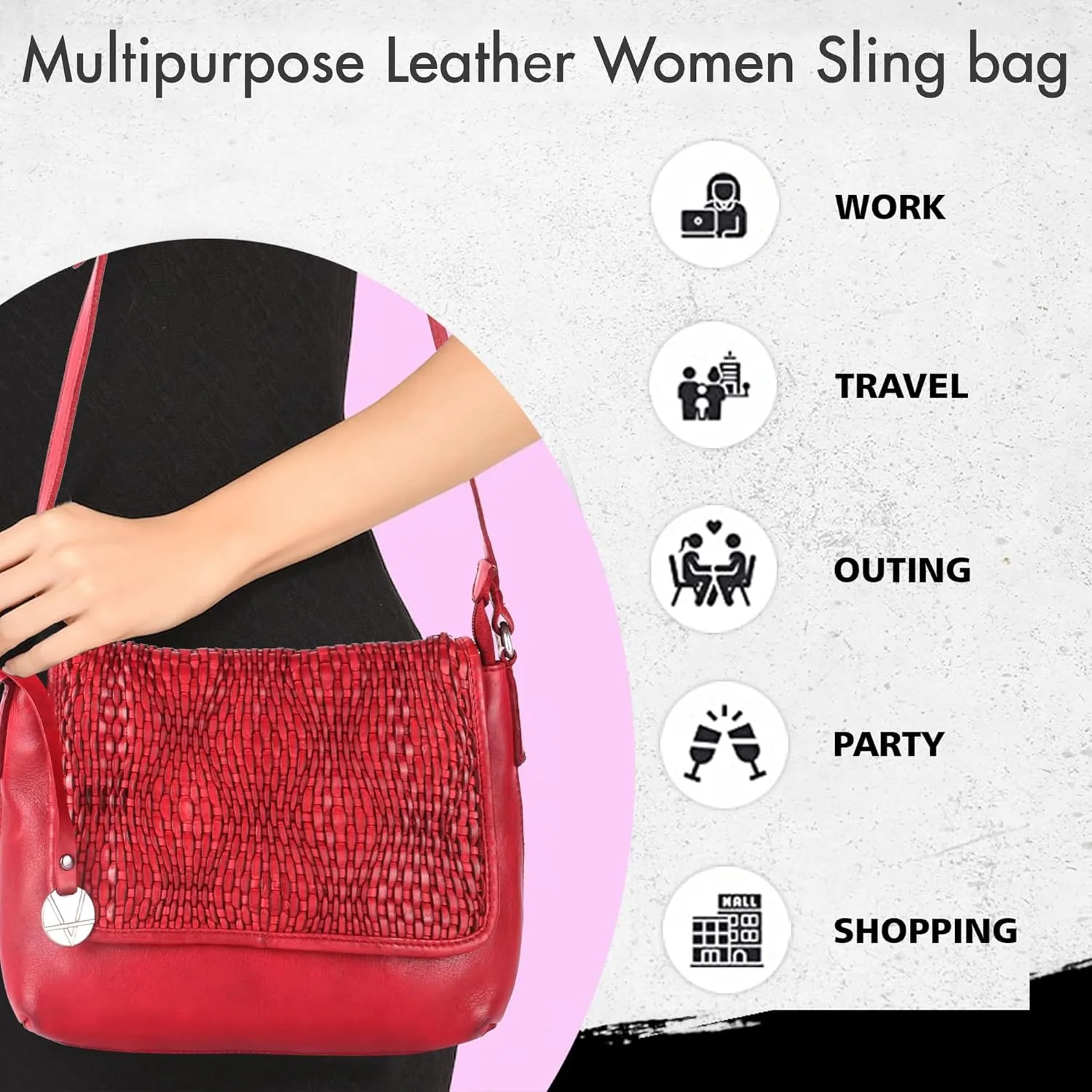 Genuine Leather Crossbody Sling Bags for Women, Bags for Women Trendy Casual Office Bag with Adjustable Strap