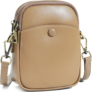 Genuine Leather Women's Crossbody Bag, Multi-Compartment Mobile Phone Wallet with Adjustable Shoulder Strap