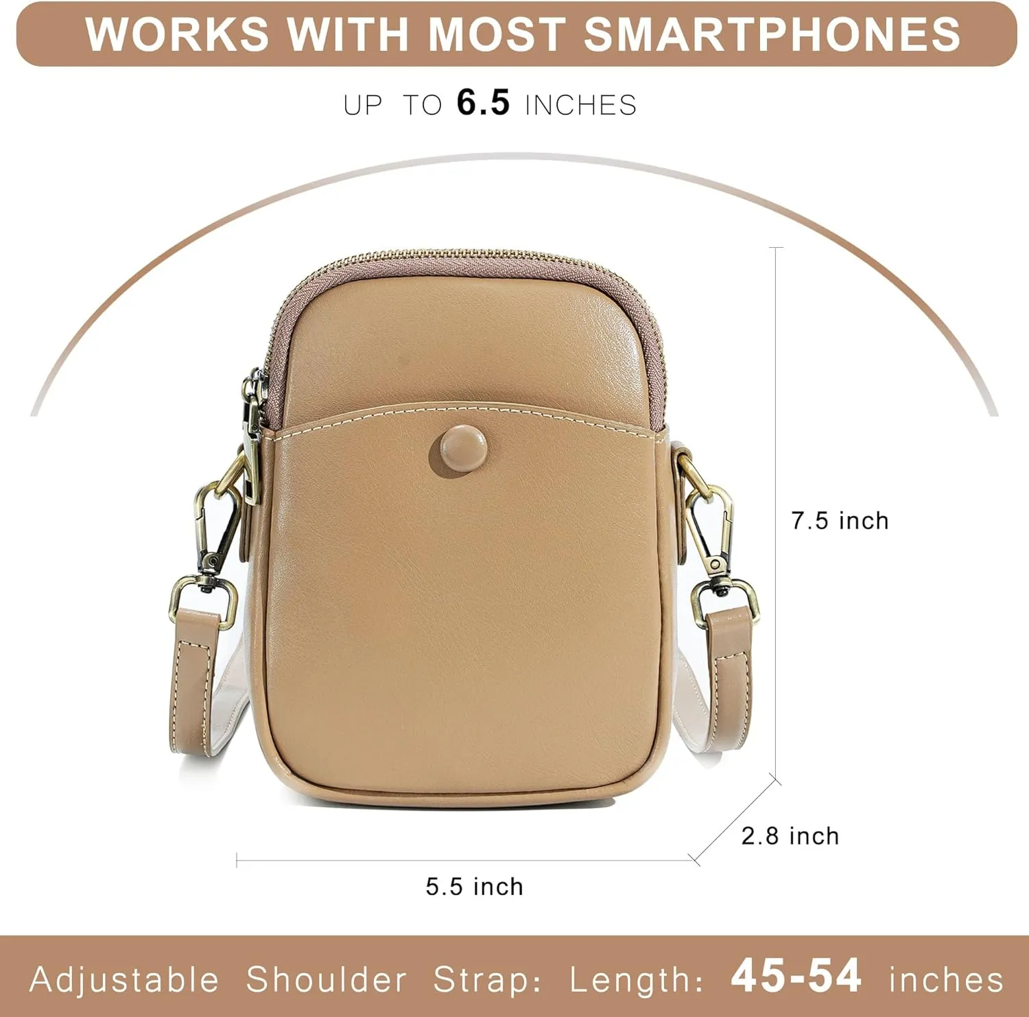Genuine Leather Women's Crossbody Bag, Multi-Compartment Mobile Phone Wallet with Adjustable Shoulder Strap