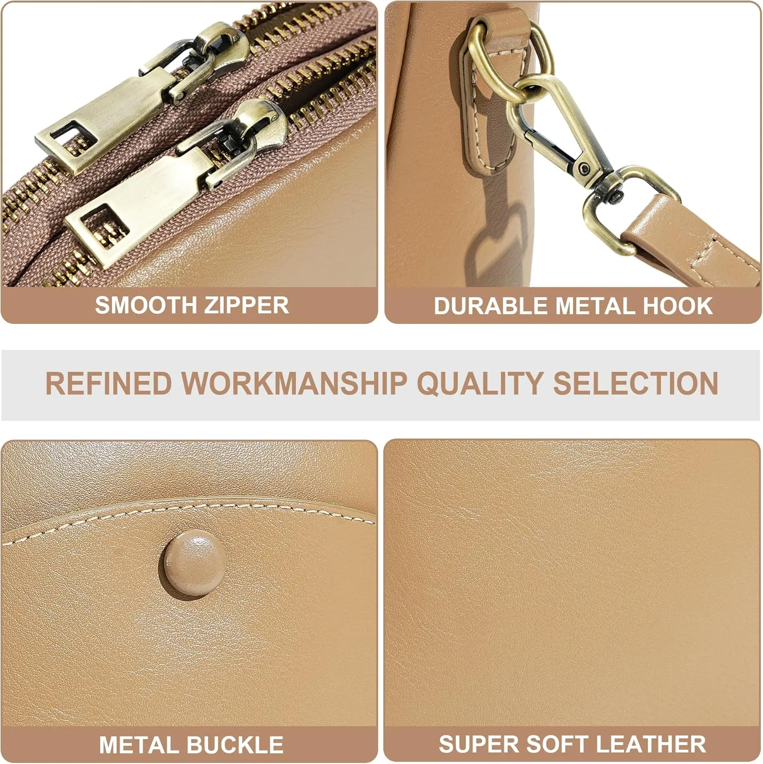 Genuine Leather Women's Crossbody Bag, Multi-Compartment Mobile Phone Wallet with Adjustable Shoulder Strap