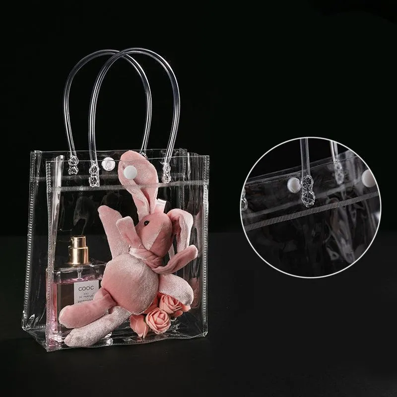 Gift Tote Bags With Snap Button 100PCS PVC Transparent