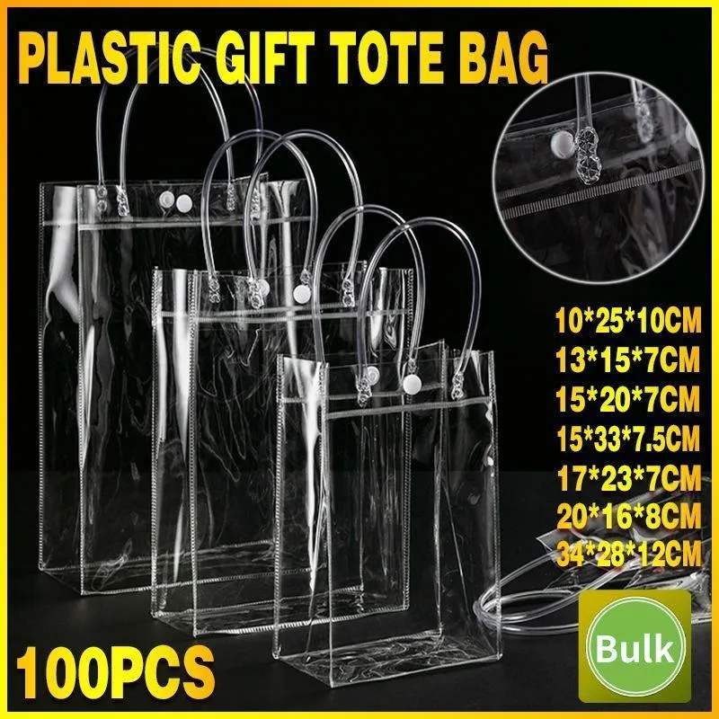 Gift Tote Bags With Snap Button 100PCS PVC Transparent