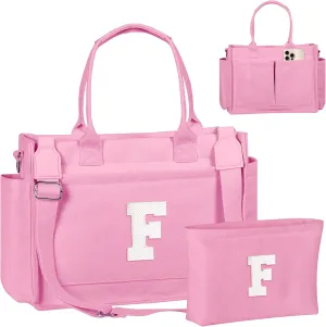 Gifts for Teen Girls Women, Initial Canvas Tote Bag with Zipper for College, Work, Teen Girl Gifts Trendy Stuff