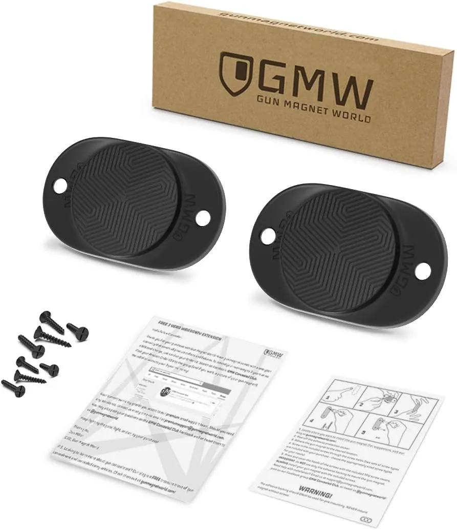 GMW Gun Magnet [2-Pack] | 30 lbs. Rating Magnetic Mount | HQ Rubber Coated Buckler Series for Car, Truck, Desks, Safes, and Walls | Indoor Racks | Concealed Holder for Handgun