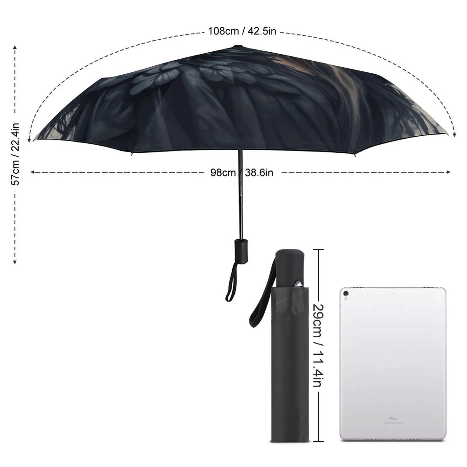 Goddess Morrigan Auto Umbrella with Printed Pattern Outside ZYS03-8K
