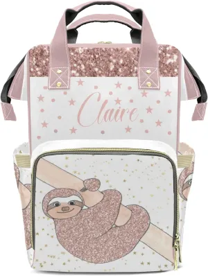 Gold Sloth Personalized Diaper Bag Backpack Name Custom Mommy Nappy Baby Bag Daypack for Mom Dad Gifts