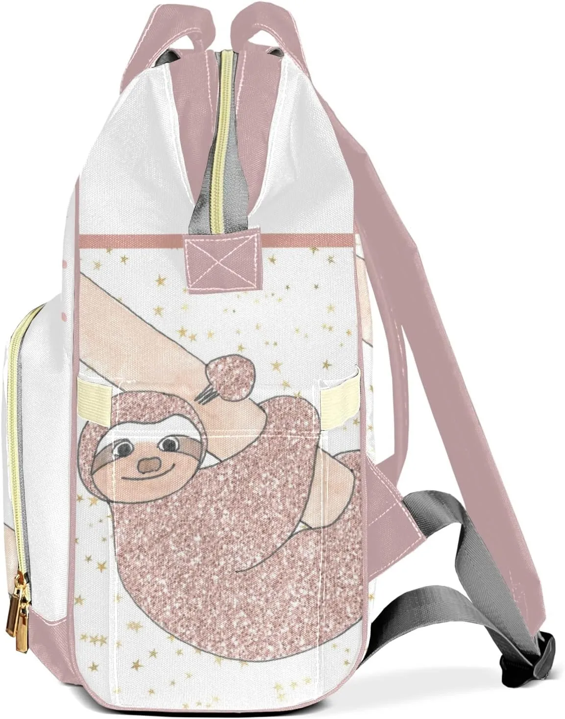 Gold Sloth Personalized Diaper Bag Backpack Name Custom Mommy Nappy Baby Bag Daypack for Mom Dad Gifts