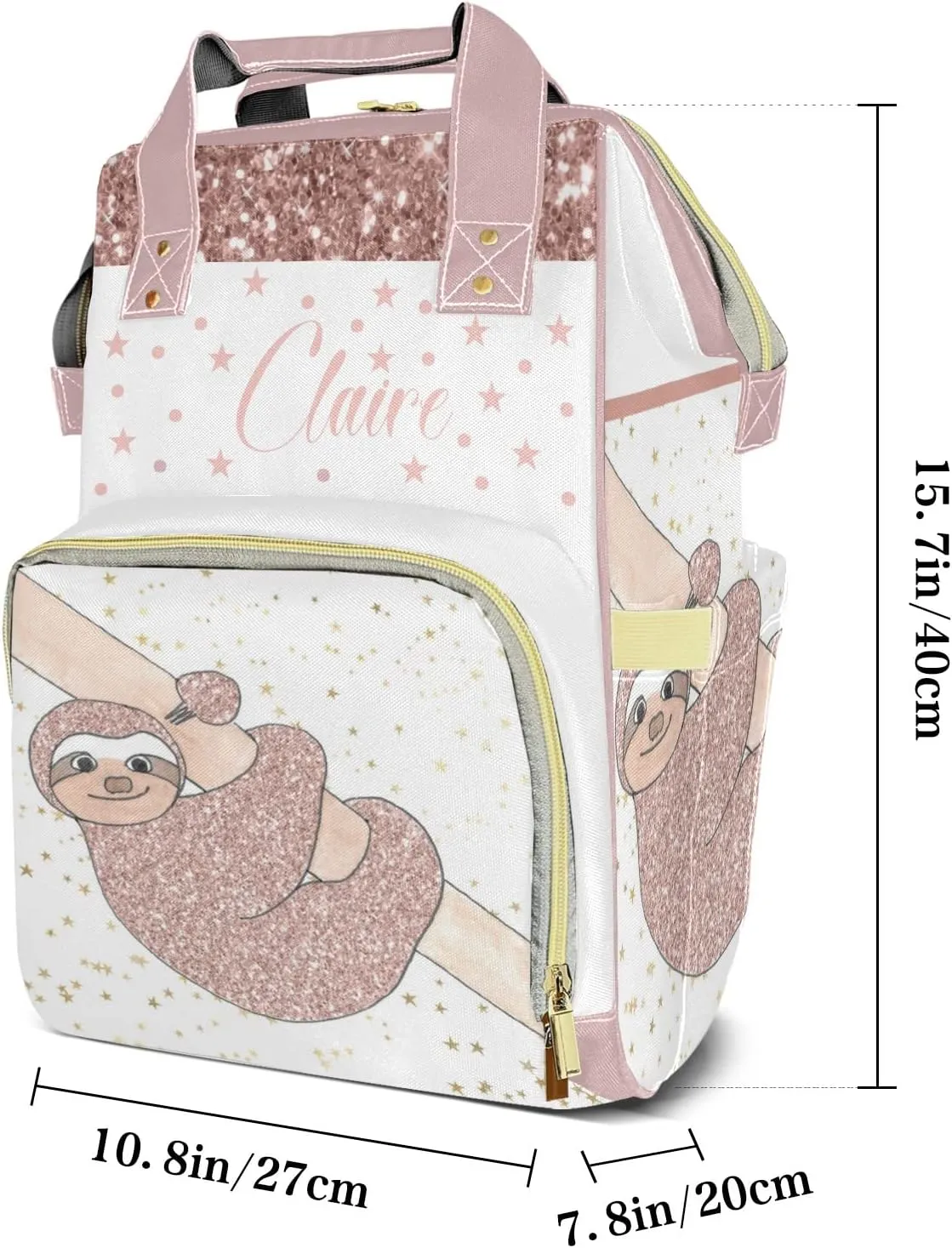 Gold Sloth Personalized Diaper Bag Backpack Name Custom Mommy Nappy Baby Bag Daypack for Mom Dad Gifts