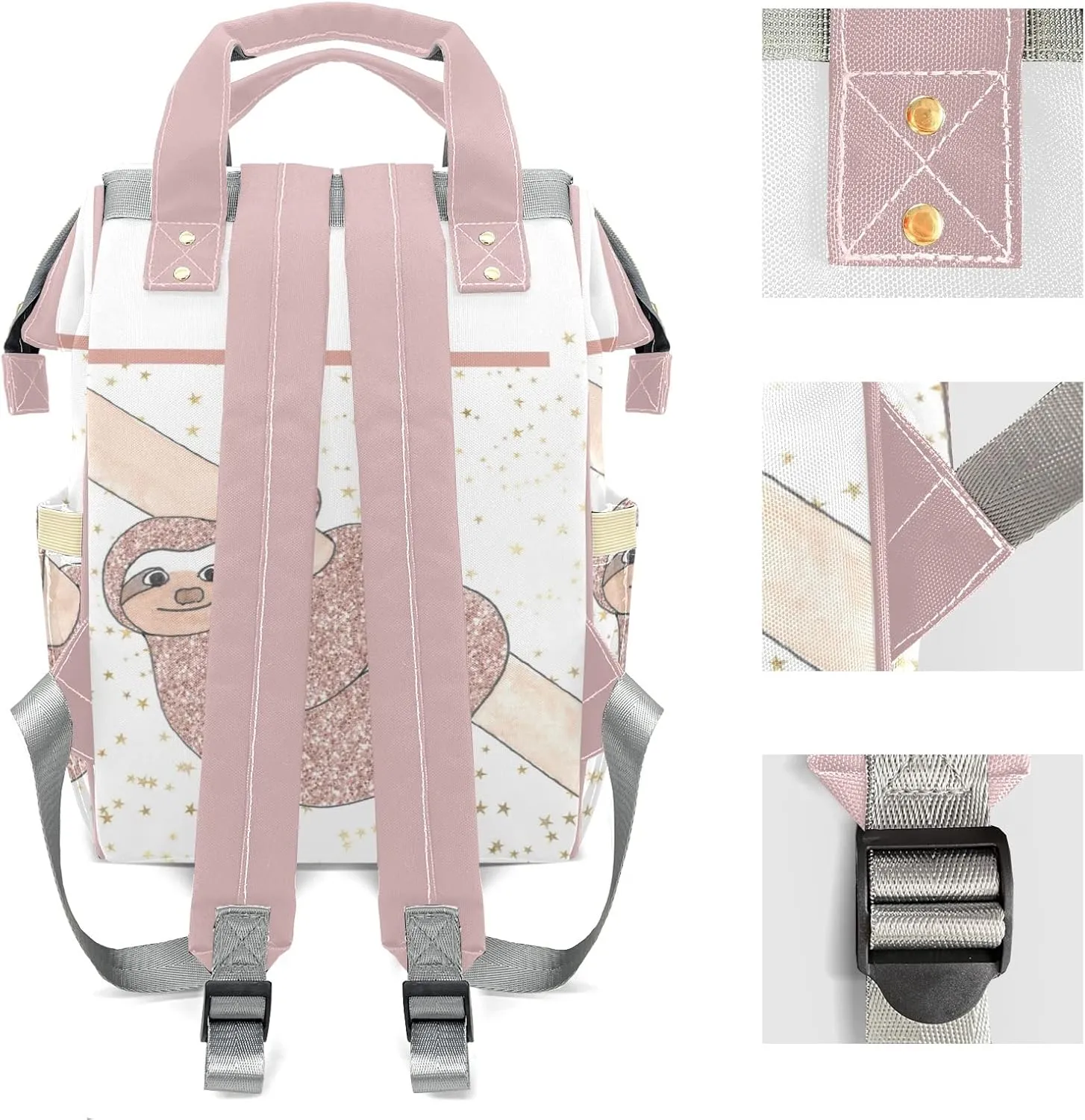 Gold Sloth Personalized Diaper Bag Backpack Name Custom Mommy Nappy Baby Bag Daypack for Mom Dad Gifts