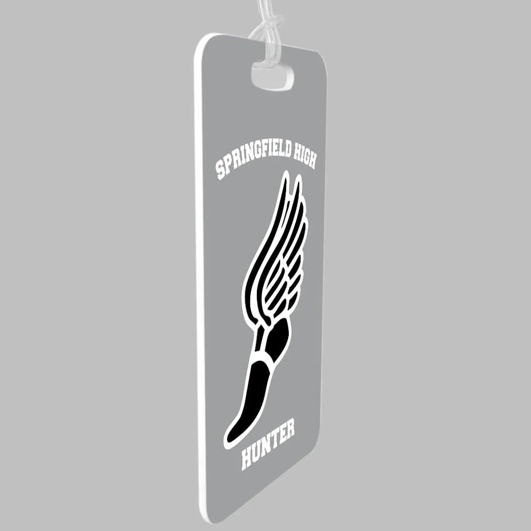 Gone For a Run Track & Field Luggage & Bag Tag | Personalized Team Track Winged Foot | Standard Lines on Back | Medium | Gray/Black
