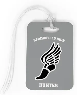 Gone For a Run Track & Field Luggage & Bag Tag | Personalized Team Track Winged Foot | Standard Lines on Back | Medium | Gray/Black