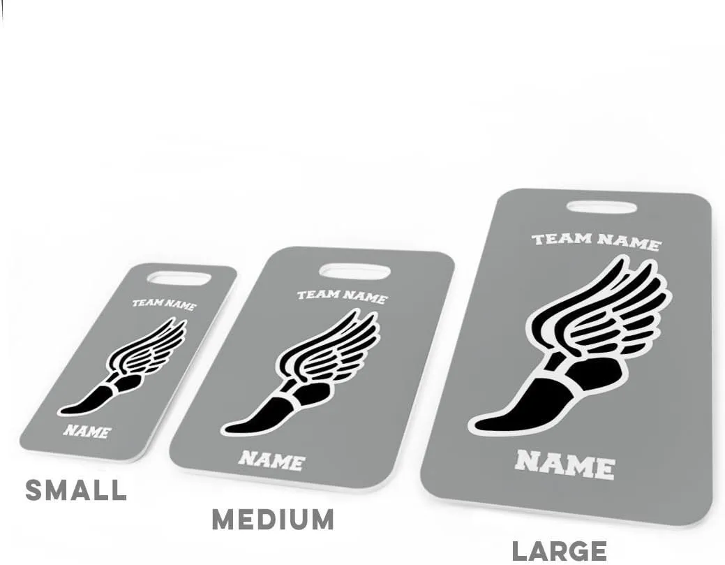Gone For a Run Track & Field Luggage & Bag Tag | Personalized Team Track Winged Foot | Standard Lines on Back | Medium | Gray/Black