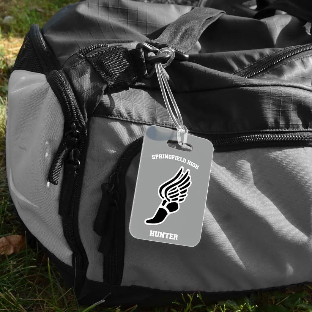 Gone For a Run Track & Field Luggage & Bag Tag | Personalized Team Track Winged Foot | Standard Lines on Back | Medium | Gray/Black