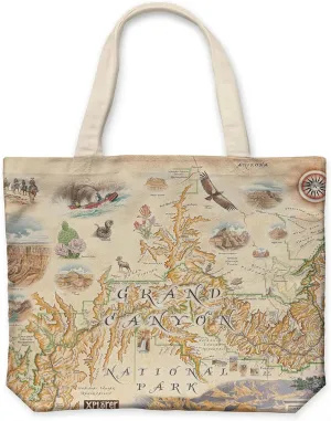 Grand Canyon National Park Map Canvas Tote Bag with Handles, Cloth Grocery Shopping Bag, Reusable & Eco-friendly Bag, 100% Cotton, Washable, 18 wide x 15 tall