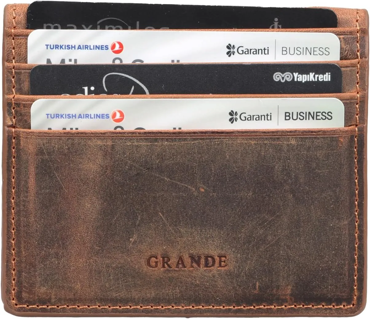 grande 762 Genuine Leather Card Holder For Men Slim Minimalist Card Case Small Magnetic Wallet - Chocolate Brown
