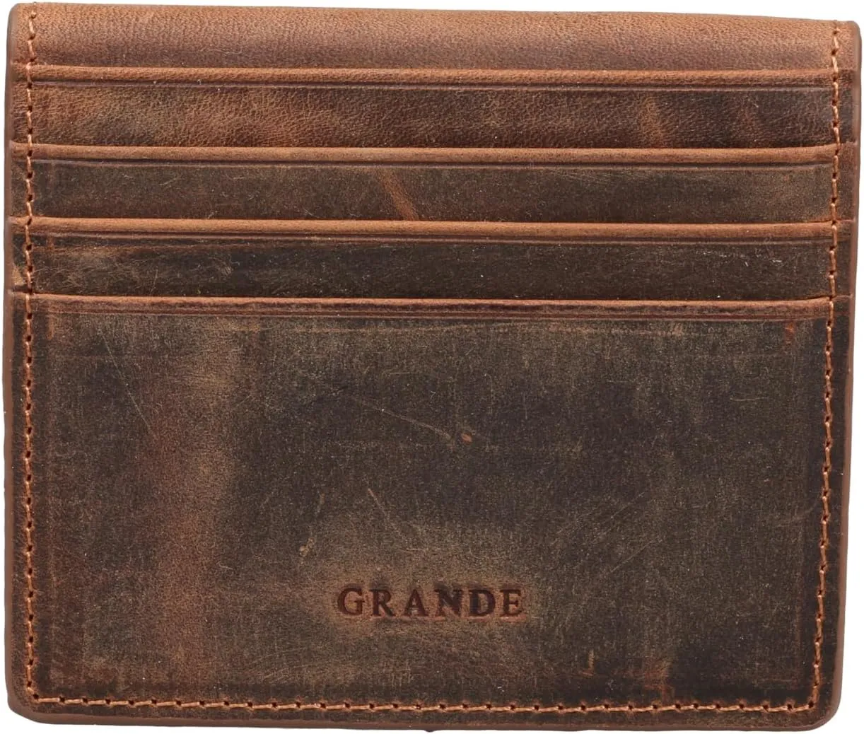 grande 762 Genuine Leather Card Holder For Men Slim Minimalist Card Case Small Magnetic Wallet - Chocolate Brown
