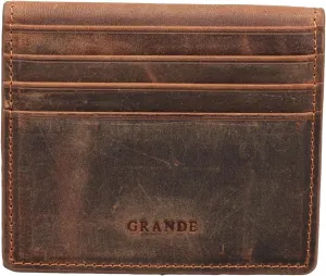 grande 762 Genuine Leather Card Holder For Men Slim Minimalist Card Case Small Magnetic Wallet - Chocolate Brown