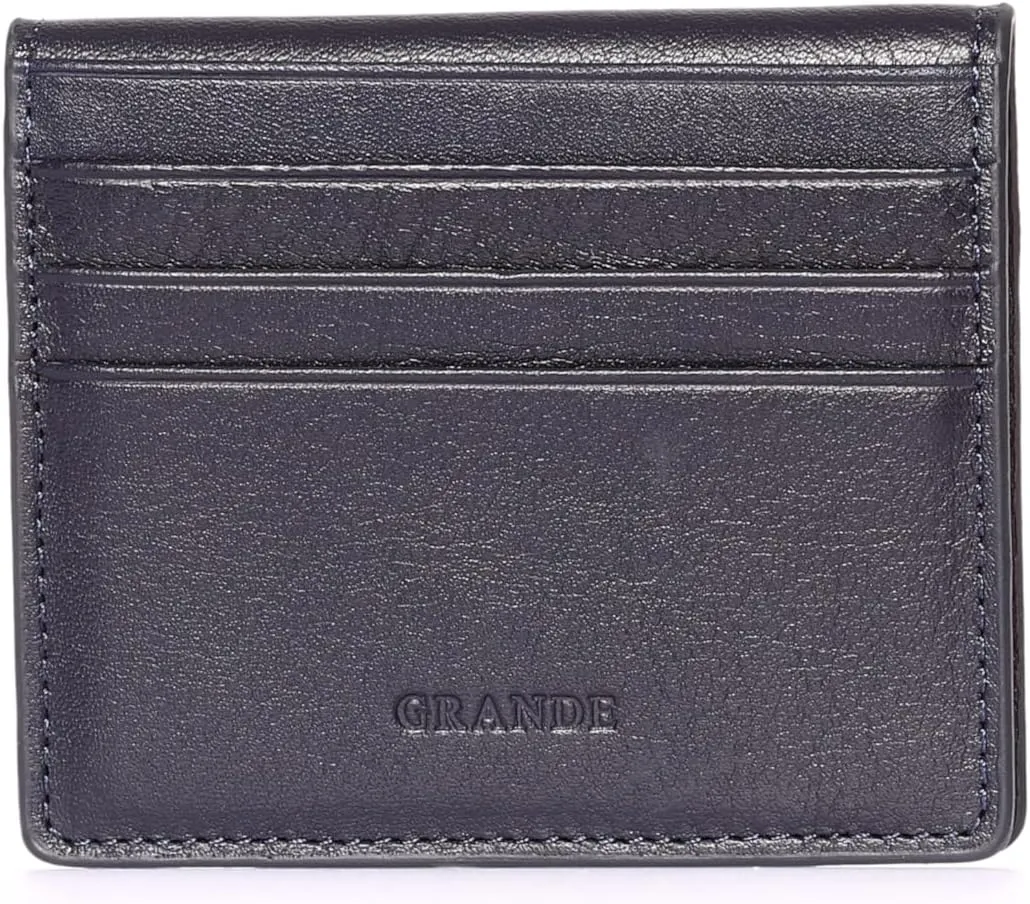 grande 762 Genuine Leather Card Holder For Men Slim Minimalist Card Case Small Magnetic Wallet - Dark Blue