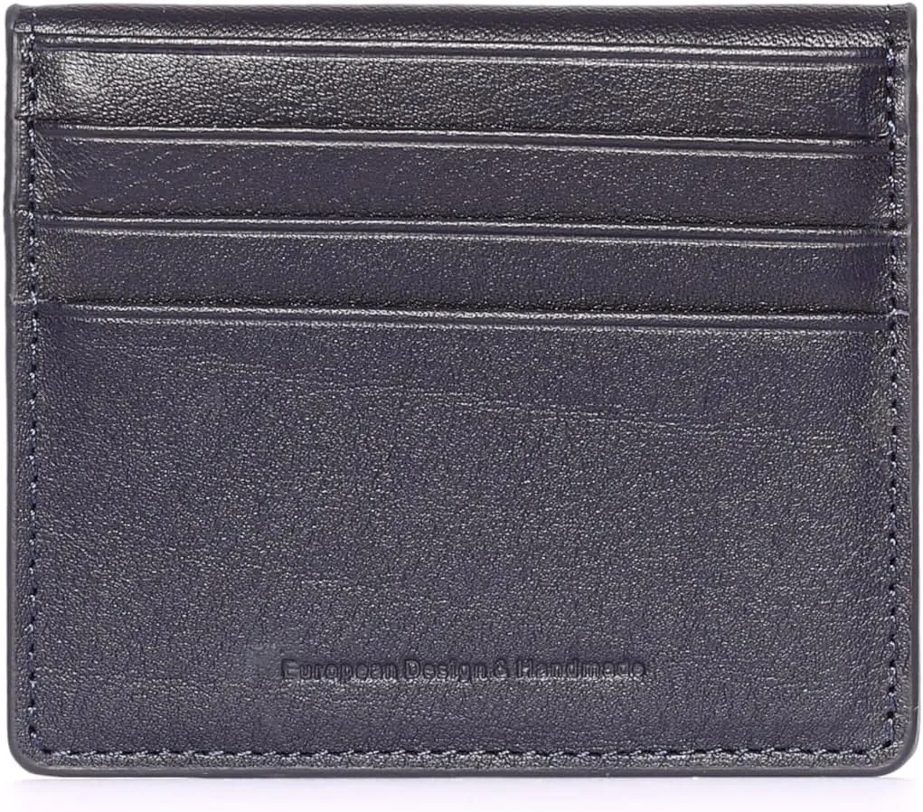 grande 762 Genuine Leather Card Holder For Men Slim Minimalist Card Case Small Magnetic Wallet - Dark Blue