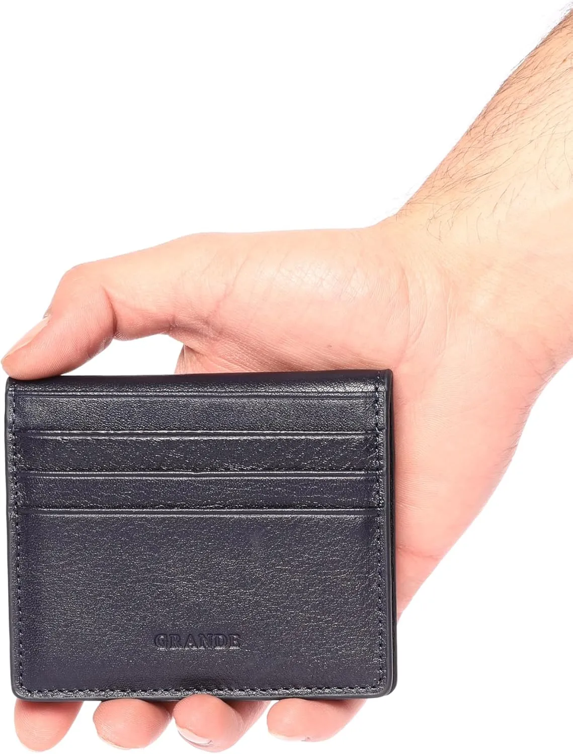 grande 762 Genuine Leather Card Holder For Men Slim Minimalist Card Case Small Magnetic Wallet - Dark Blue
