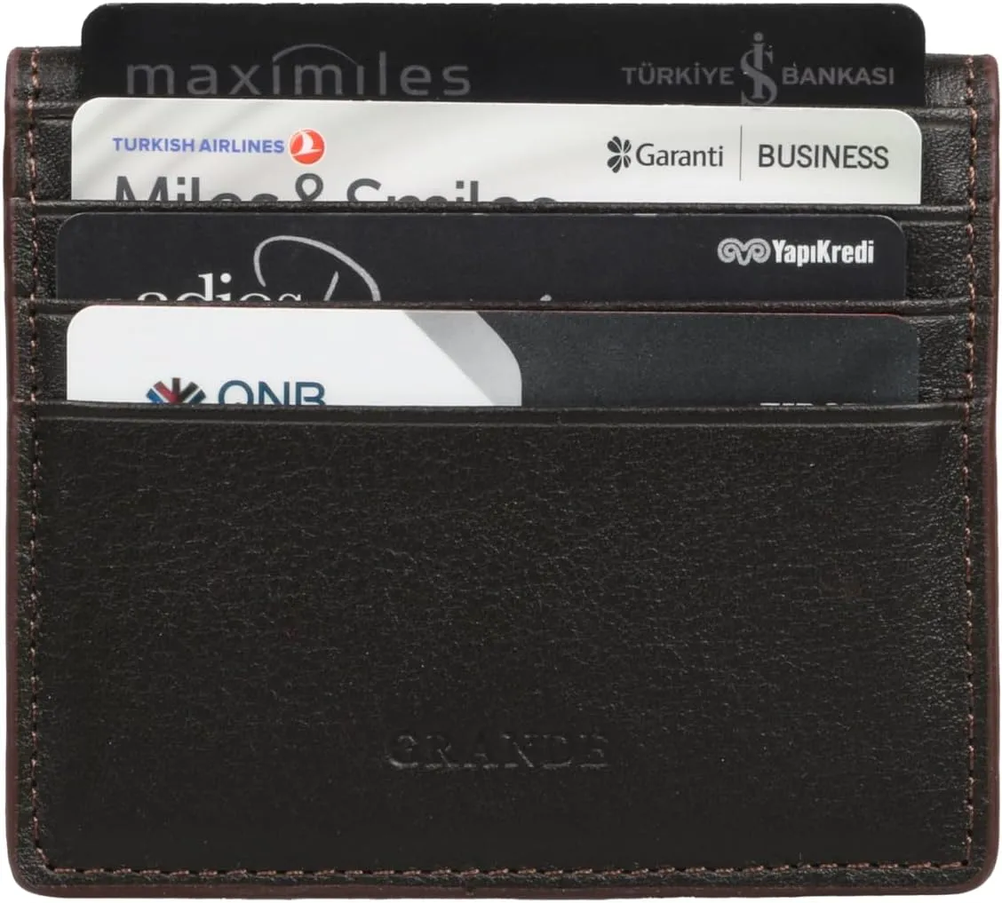 grande 762 Genuine Leather Card Holder For Men Slim Minimalist Card Case Small Magnetic Wallet (Dark Brown)