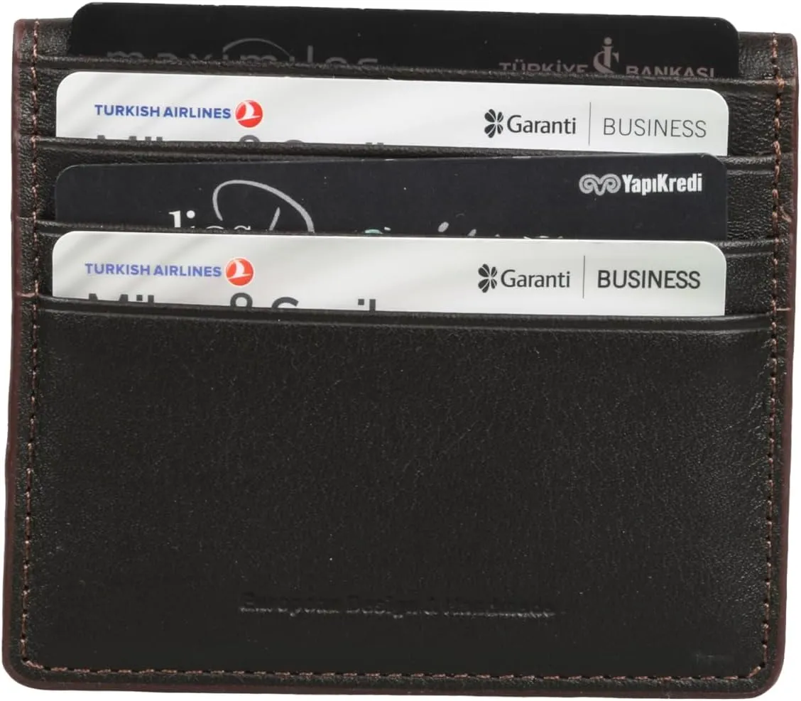grande 762 Genuine Leather Card Holder For Men Slim Minimalist Card Case Small Magnetic Wallet (Dark Brown)