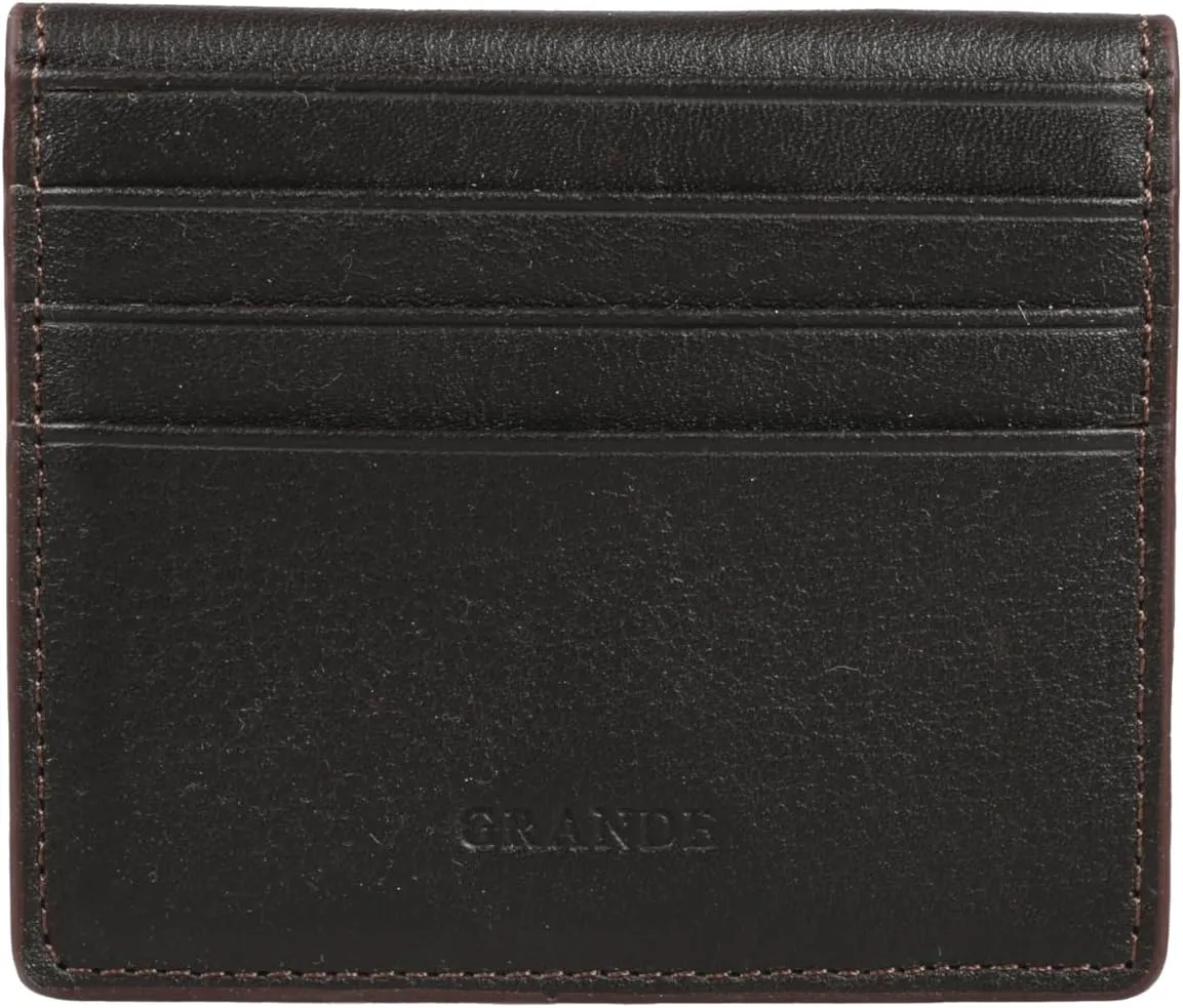 grande 762 Genuine Leather Card Holder For Men Slim Minimalist Card Case Small Magnetic Wallet (Dark Brown)