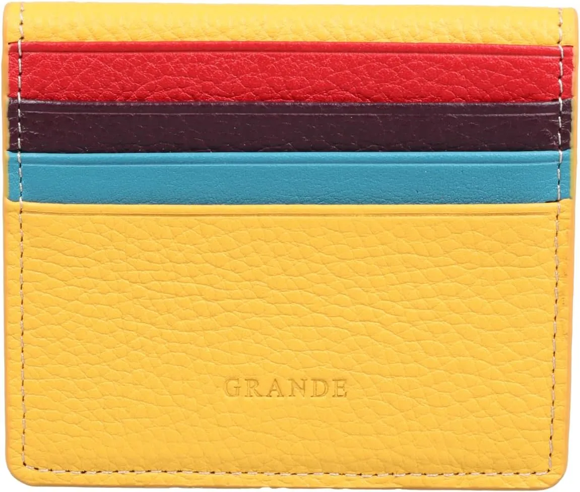 grande 762 Genuine Leather Card Holder For Men Slim Minimalist Card Case Small Magnetic Wallet - Yellow Multicolor