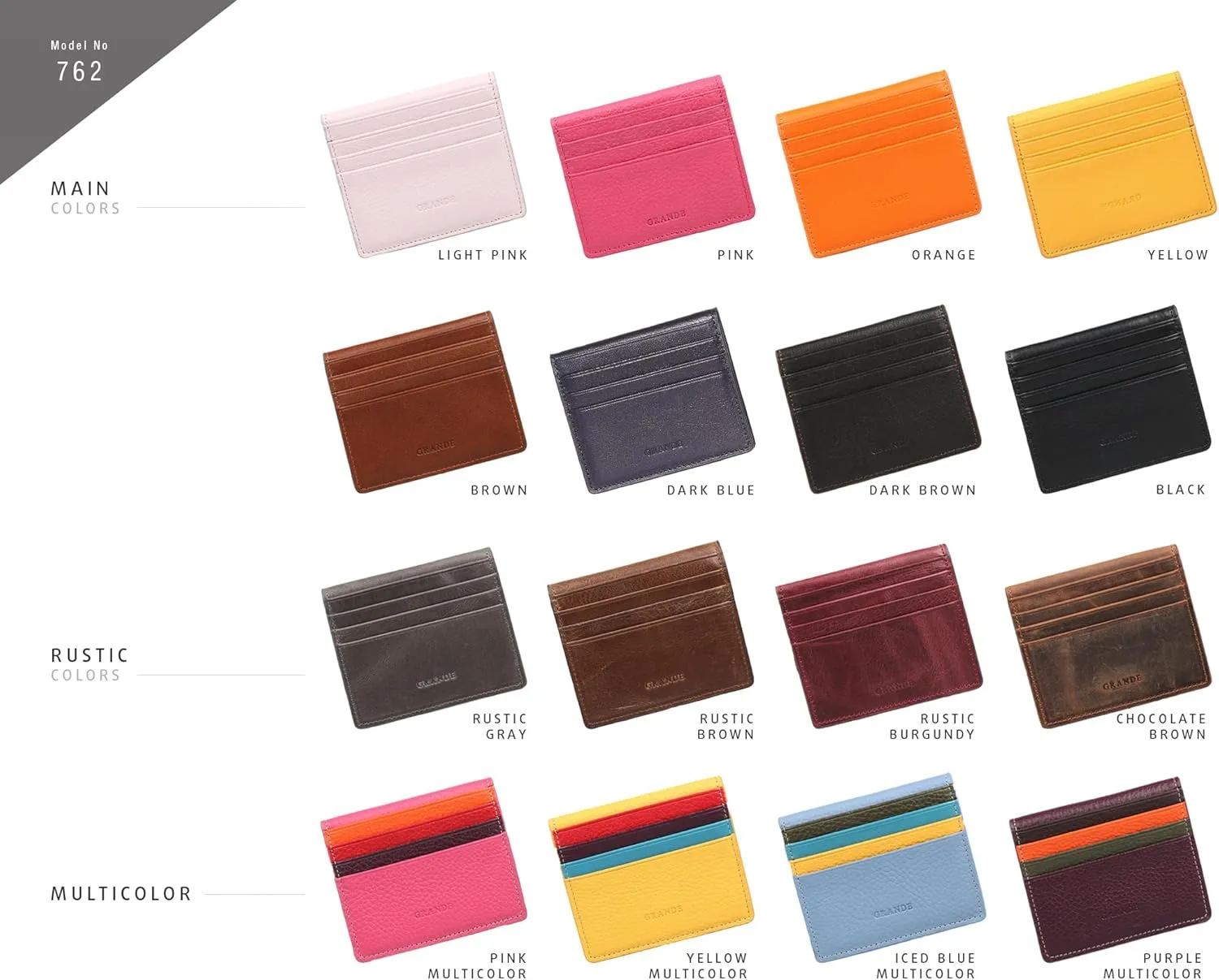 grande 762 Genuine Leather Card Holder For Men Slim Minimalist Card Case Small Magnetic Wallet - Yellow Multicolor