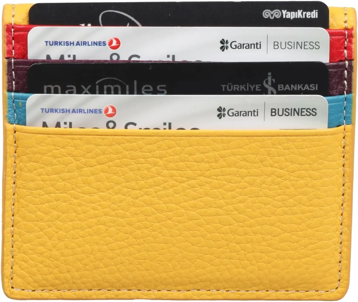 grande 762 Genuine Leather Card Holder For Men Slim Minimalist Card Case Small Magnetic Wallet - Yellow Multicolor