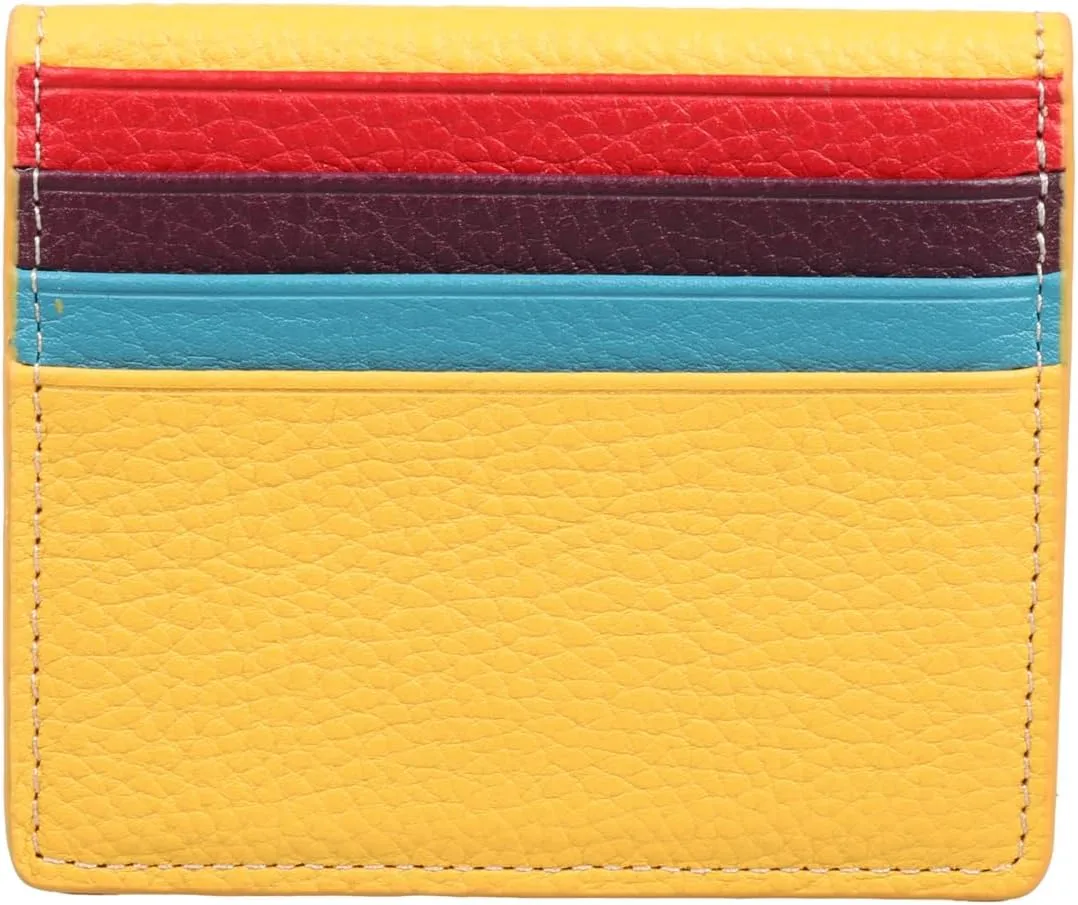 grande 762 Genuine Leather Card Holder For Men Slim Minimalist Card Case Small Magnetic Wallet - Yellow Multicolor