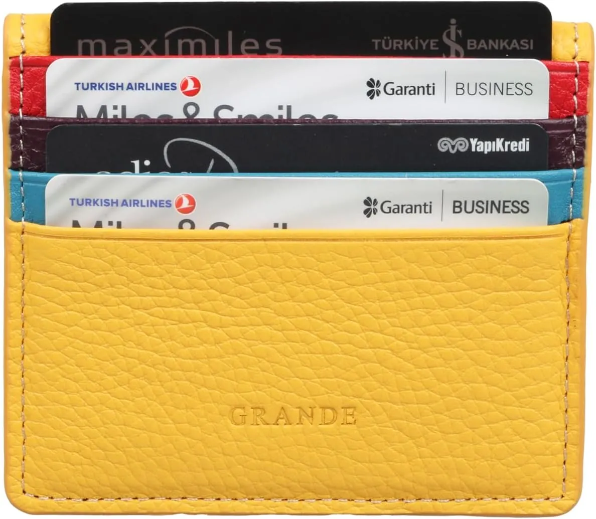 grande 762 Genuine Leather Card Holder For Men Slim Minimalist Card Case Small Magnetic Wallet - Yellow Multicolor