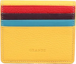 grande 762 Genuine Leather Card Holder For Men Slim Minimalist Card Case Small Magnetic Wallet - Yellow Multicolor