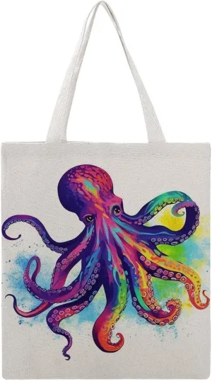 Grocery Bags Colorful Octopus Bag for Women Lightweight Beach Bag Shoulder Bags for Travel Shopping Work Handbag