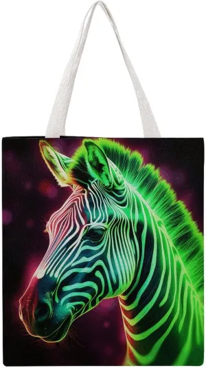 Grocery Bags Glowing Zebra Bag for Women Lightweight Beach Bag Shoulder Bags for Travel Shopping Work Handbag
