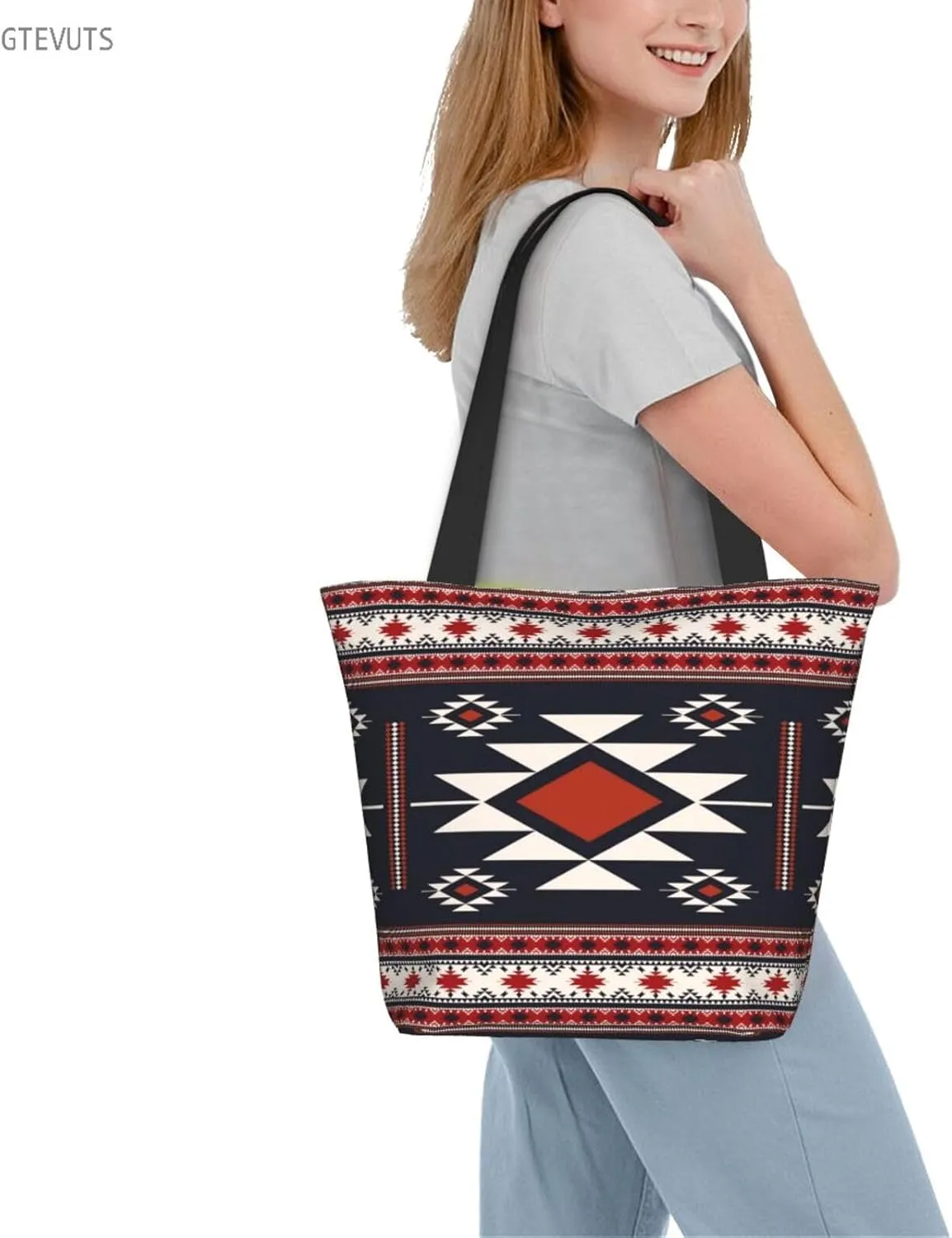 GTEVUTS Southwest Native American Grocery Tote Bag with Zipper for Women- Reusable Tote Handbags Shoulder Bag Shopping Beach