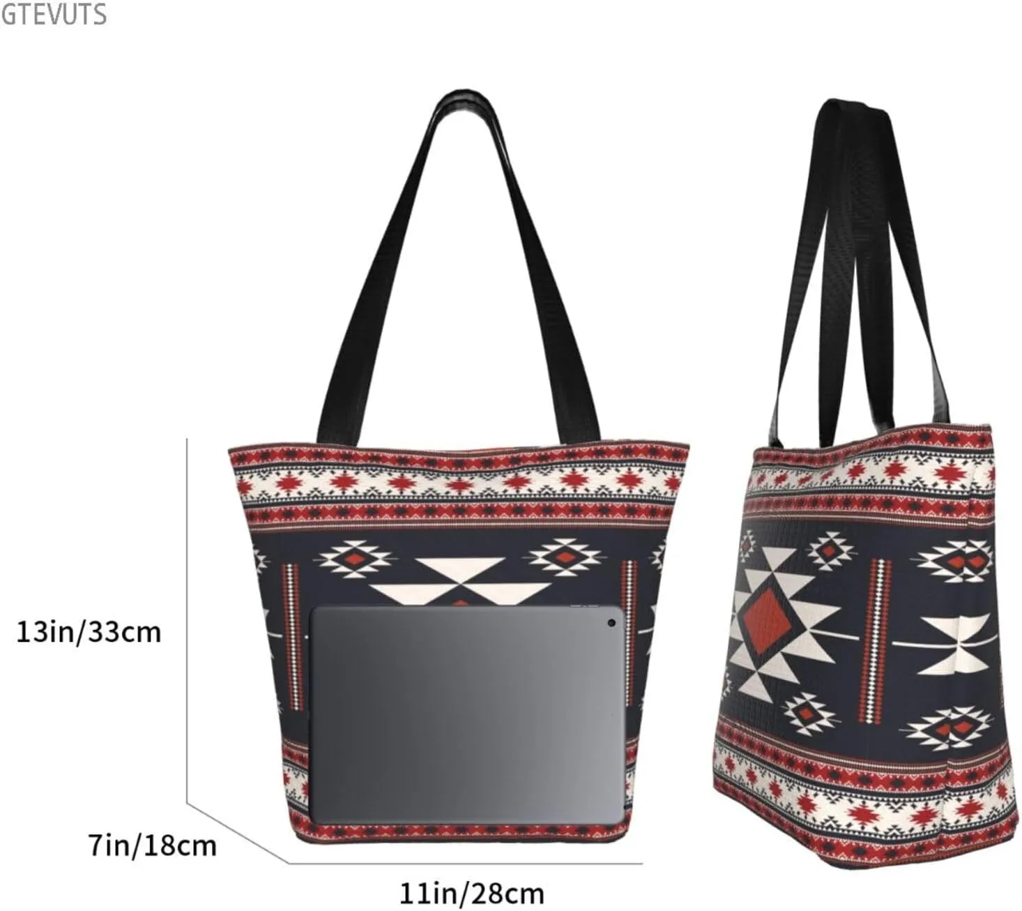 GTEVUTS Southwest Native American Grocery Tote Bag with Zipper for Women- Reusable Tote Handbags Shoulder Bag Shopping Beach