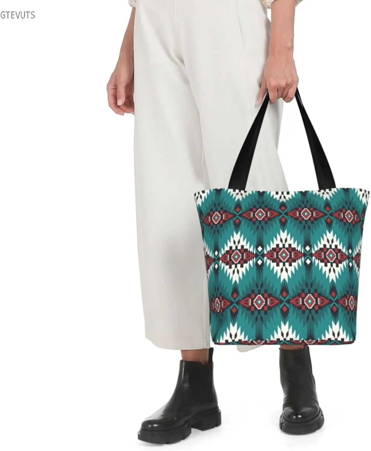 GTEVUTS Southwest Native American Grocery Tote Bag with Zipper for Women- Reusable Tote Handbags Shoulder Bag Shopping Beach