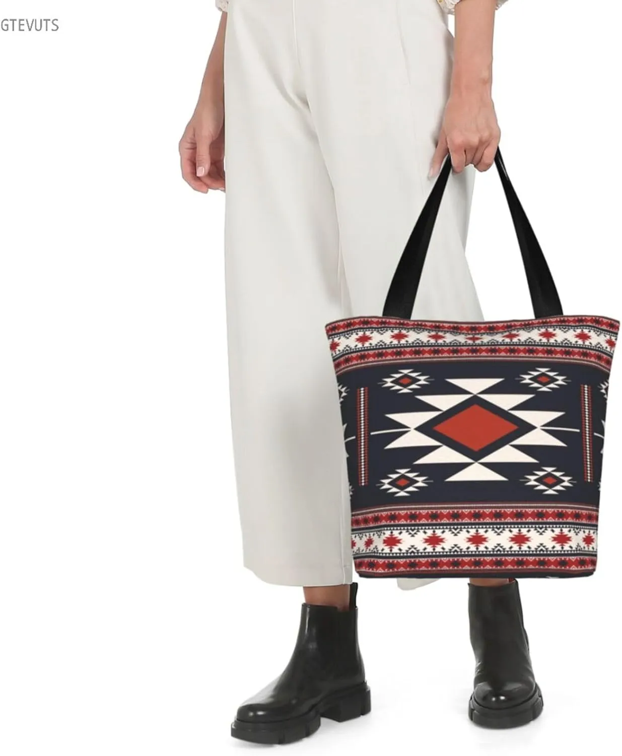 GTEVUTS Southwest Native American Grocery Tote Bag with Zipper for Women- Reusable Tote Handbags Shoulder Bag Shopping Beach