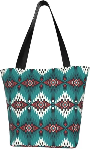GTEVUTS Southwest Native American Grocery Tote Bag with Zipper for Women- Reusable Tote Handbags Shoulder Bag Shopping Beach