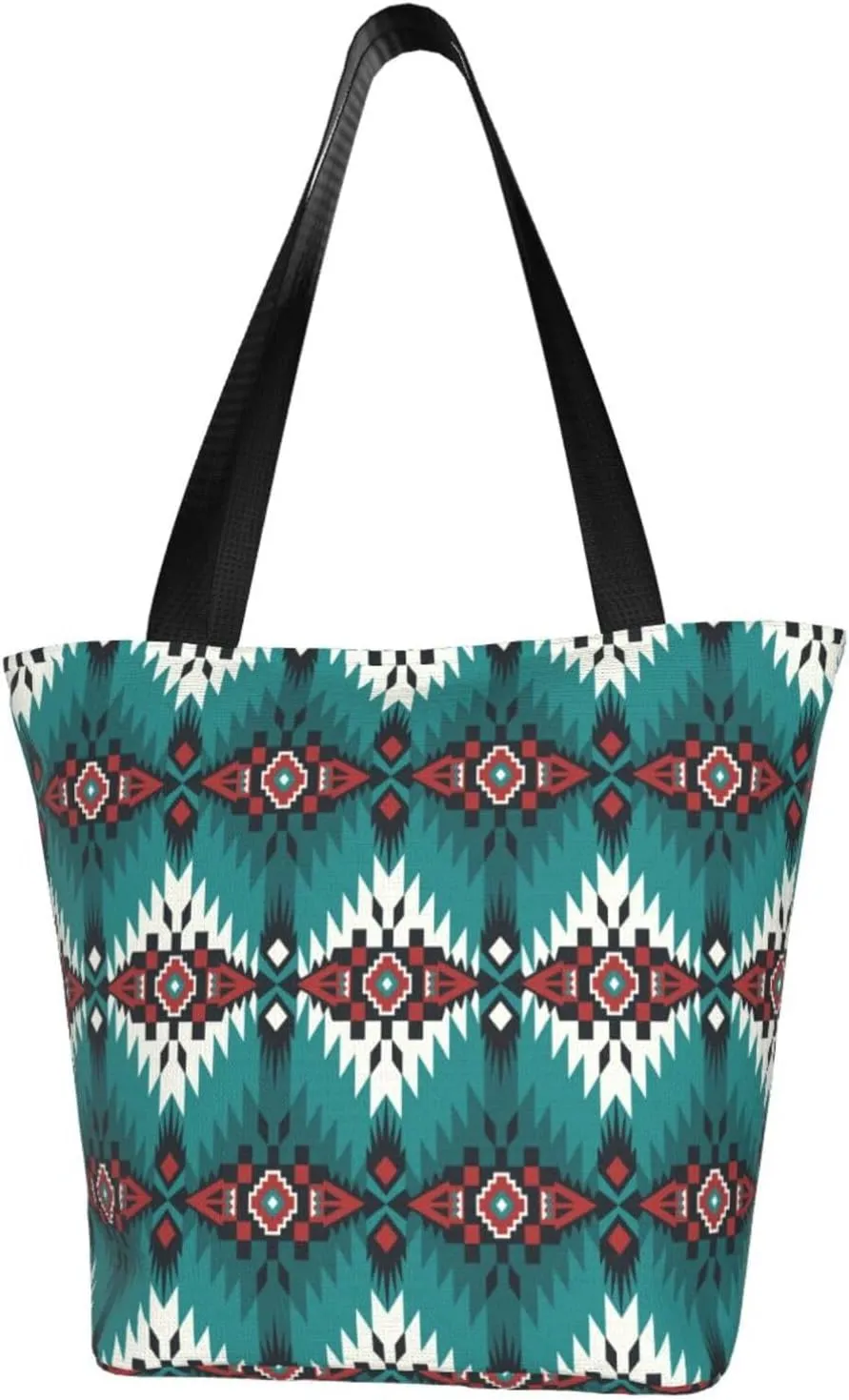 GTEVUTS Southwest Native American Grocery Tote Bag with Zipper for Women- Reusable Tote Handbags Shoulder Bag Shopping Beach