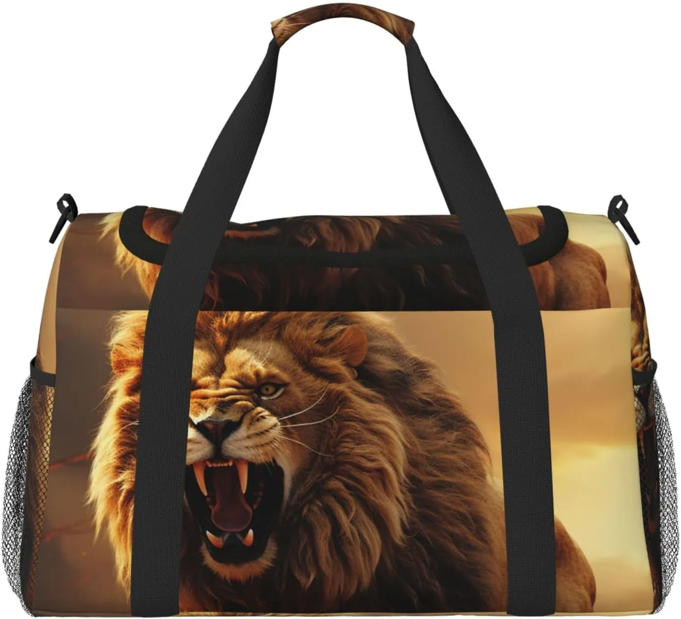 Gym Bag Angry Roaring Lion Duffel Bag for Men Women Travel Overnight Bag with Shoe Compartment Workout Bags