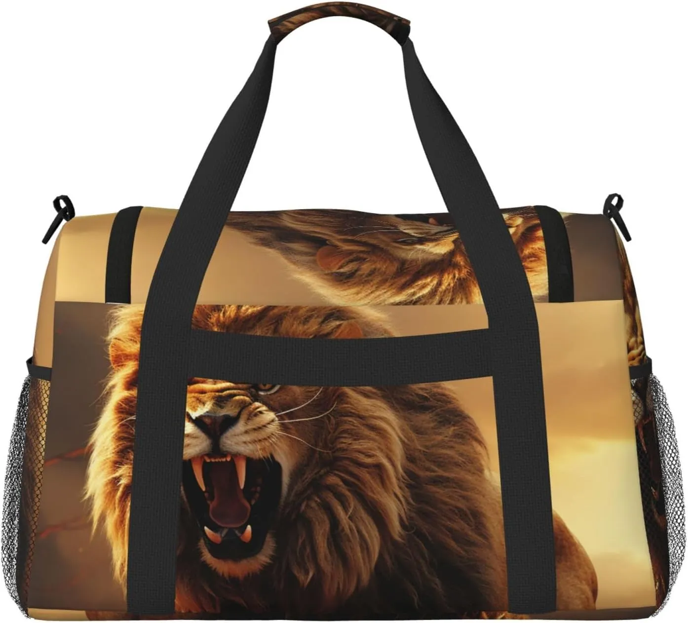 Gym Bag Angry Roaring Lion Duffel Bag for Men Women Travel Overnight Bag with Shoe Compartment Workout Bags
