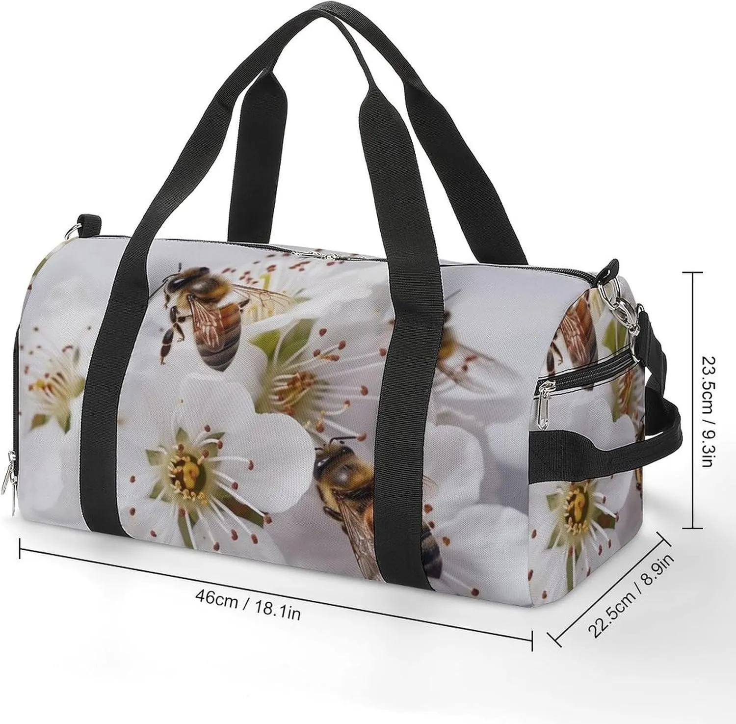 Gym Bag Bees Around Flowers Duffel Bag for Men Women Travel Overnight Bag with Shoe Compartment Workout Bags