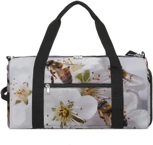 Gym Bag Bees Around Flowers Duffel Bag for Men Women Travel Overnight Bag with Shoe Compartment Workout Bags