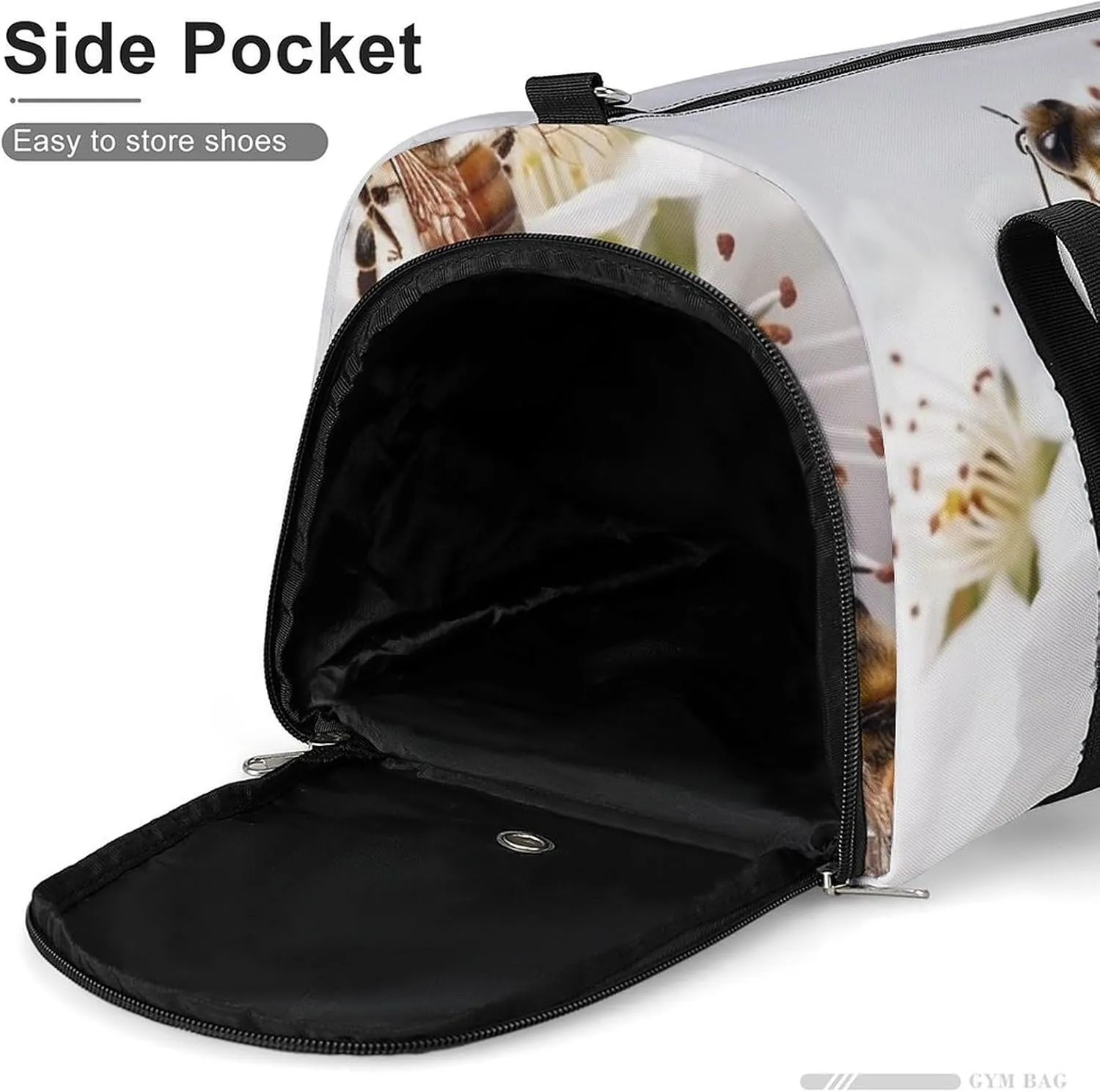 Gym Bag Bees Around Flowers Duffel Bag for Men Women Travel Overnight Bag with Shoe Compartment Workout Bags