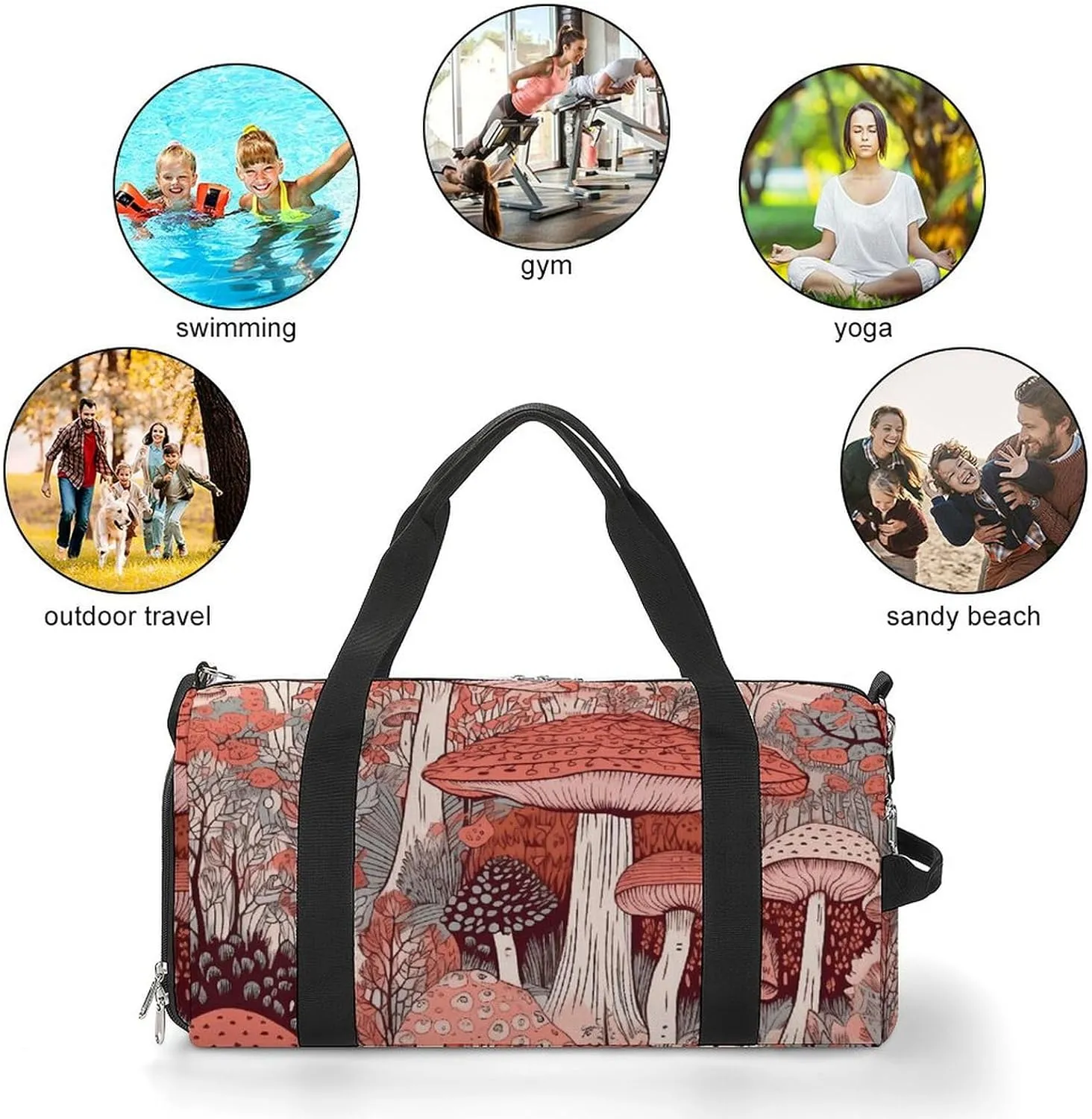 Gym Bag Cartoon Mushroom Duffel Bag for Men Women Overnight Bag with Shoe Compartment Workout Bags
